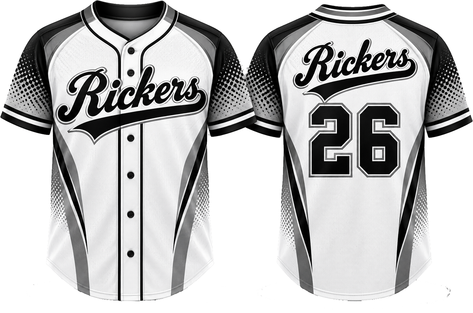 Black Rickers Alternate Jersey, Flatback Mesh