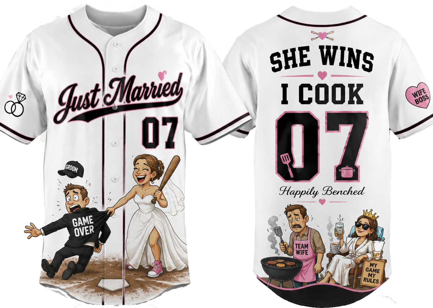 Party Jersey Mesh: Bride+Groom