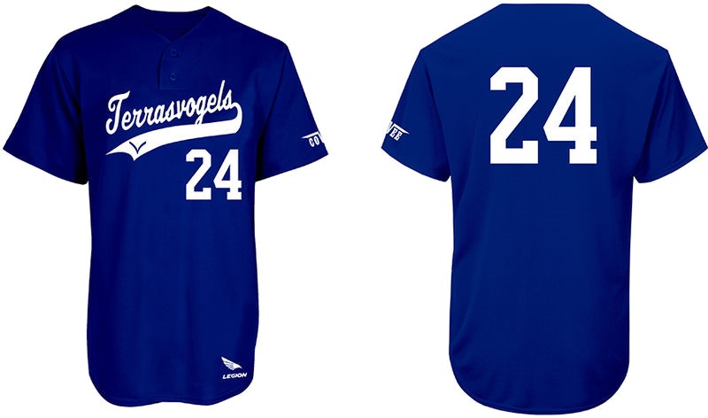 Terrasvogels Softball Shirt, 2 Knoopjes: Flatback Mesh